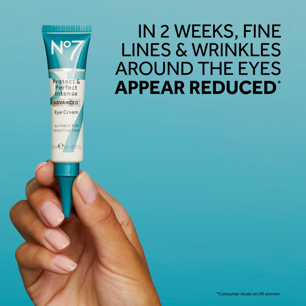 Texture swatch of No7 Protect & Perfect Eye Cream smoothing the under-eye area.