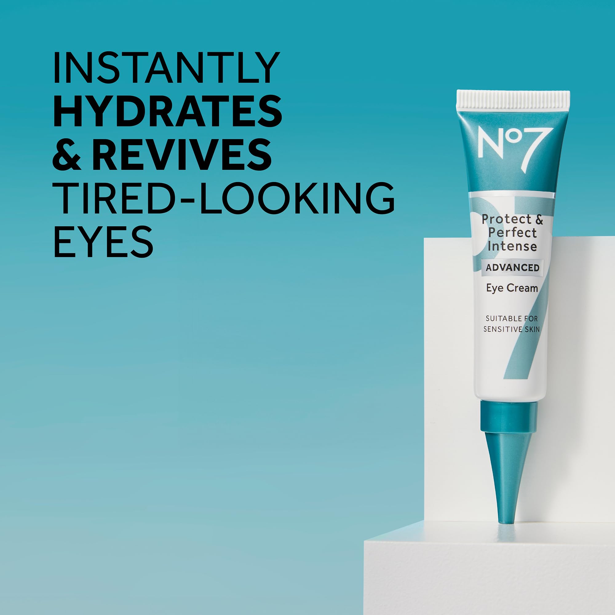 No7 Protect & Perfect Eye Cream applied under the eye for puffiness reduction.