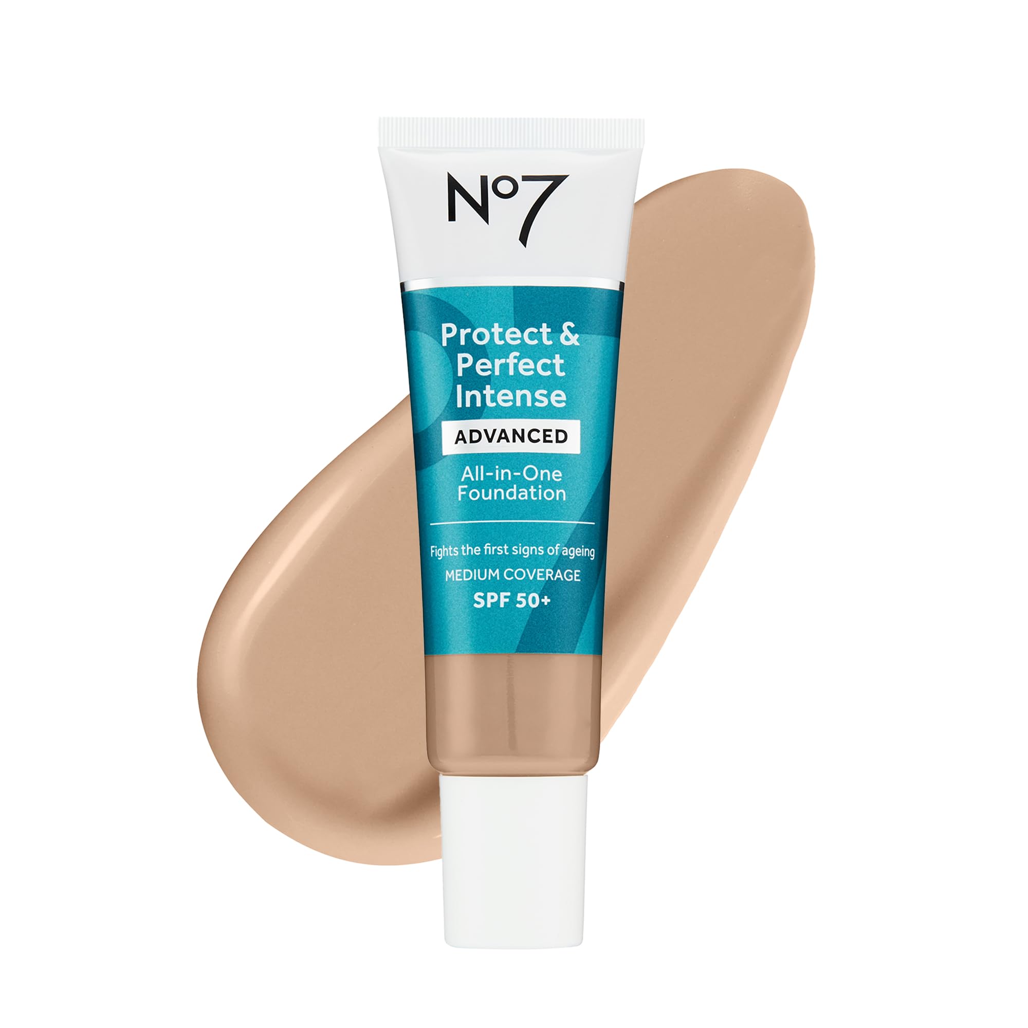 No7 Protect & Perfect Foundation Cool Ivory bottle highlights long-lasting hydration for a smooth complexion.