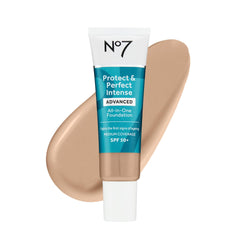 No7 Protect & Perfect Foundation Cool Ivory bottle highlights long-lasting hydration for a smooth complexion.