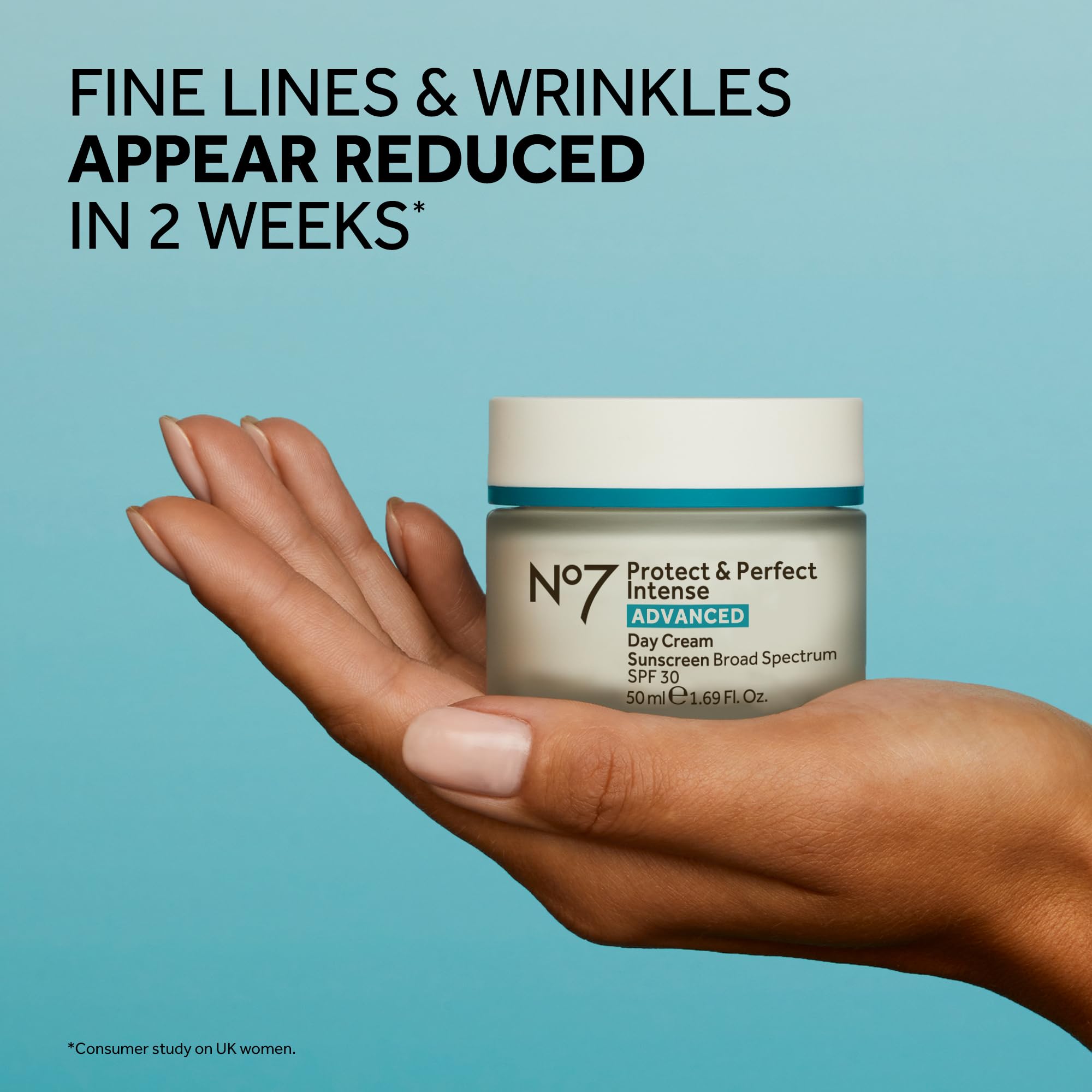 No7 Protect & Perfect intense MATRIXYL 3000 PLUS closeup hints at potential fine-line reduction.