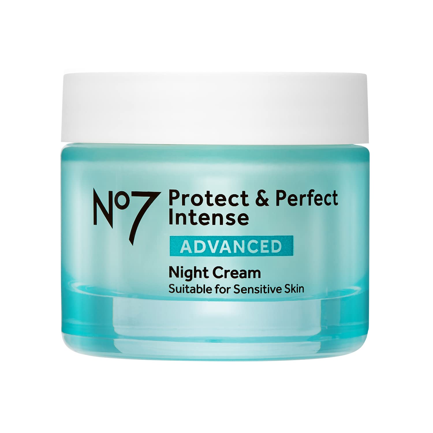 No7 Protect & Perfect Intense Night Cream bottle close-up highlighting anti-aging benefits