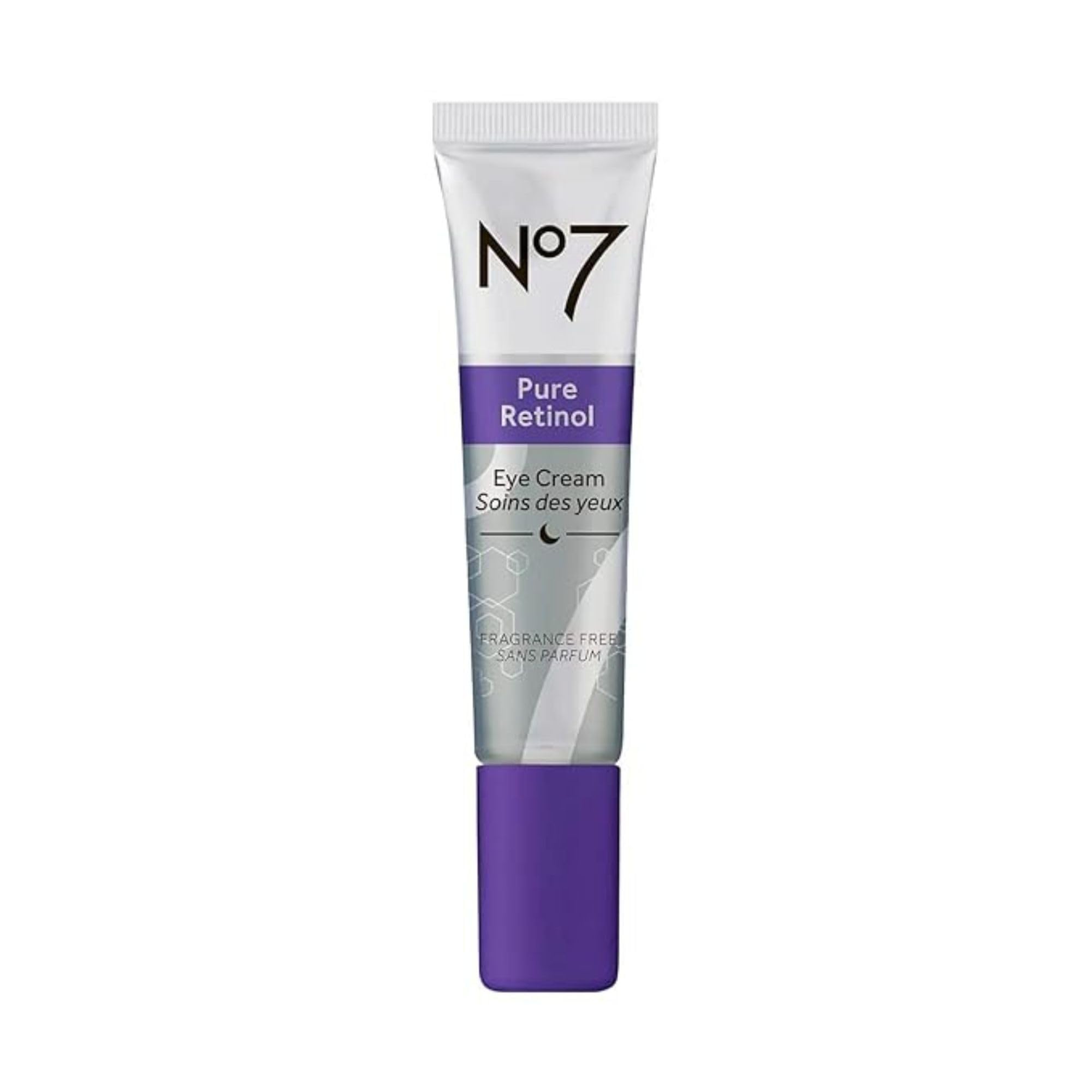 No7 Pure Retinol Eye Cream bottle closeup shows rich hydration for delicate under-eye skin