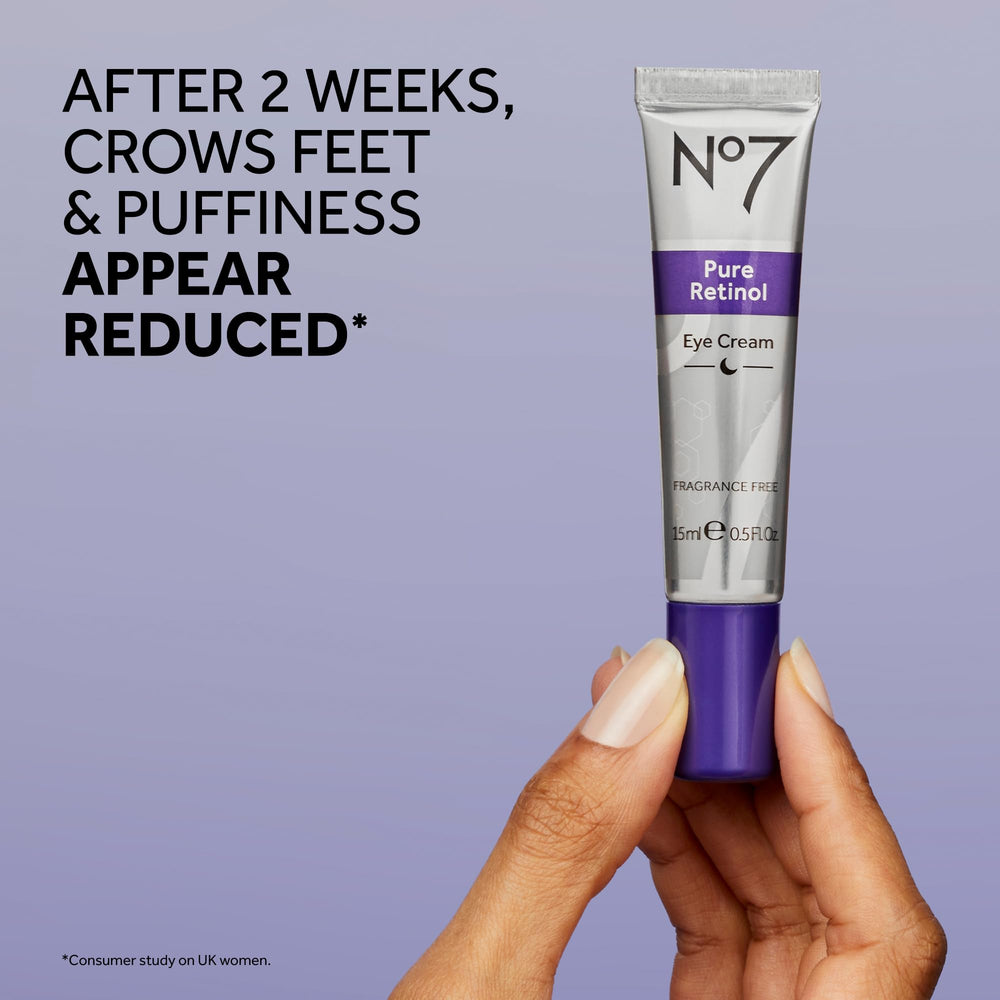 No7 Pure Retinol Eye Cream ginseng extract closeup emphasizes energizing, refreshed-looking under-eye area