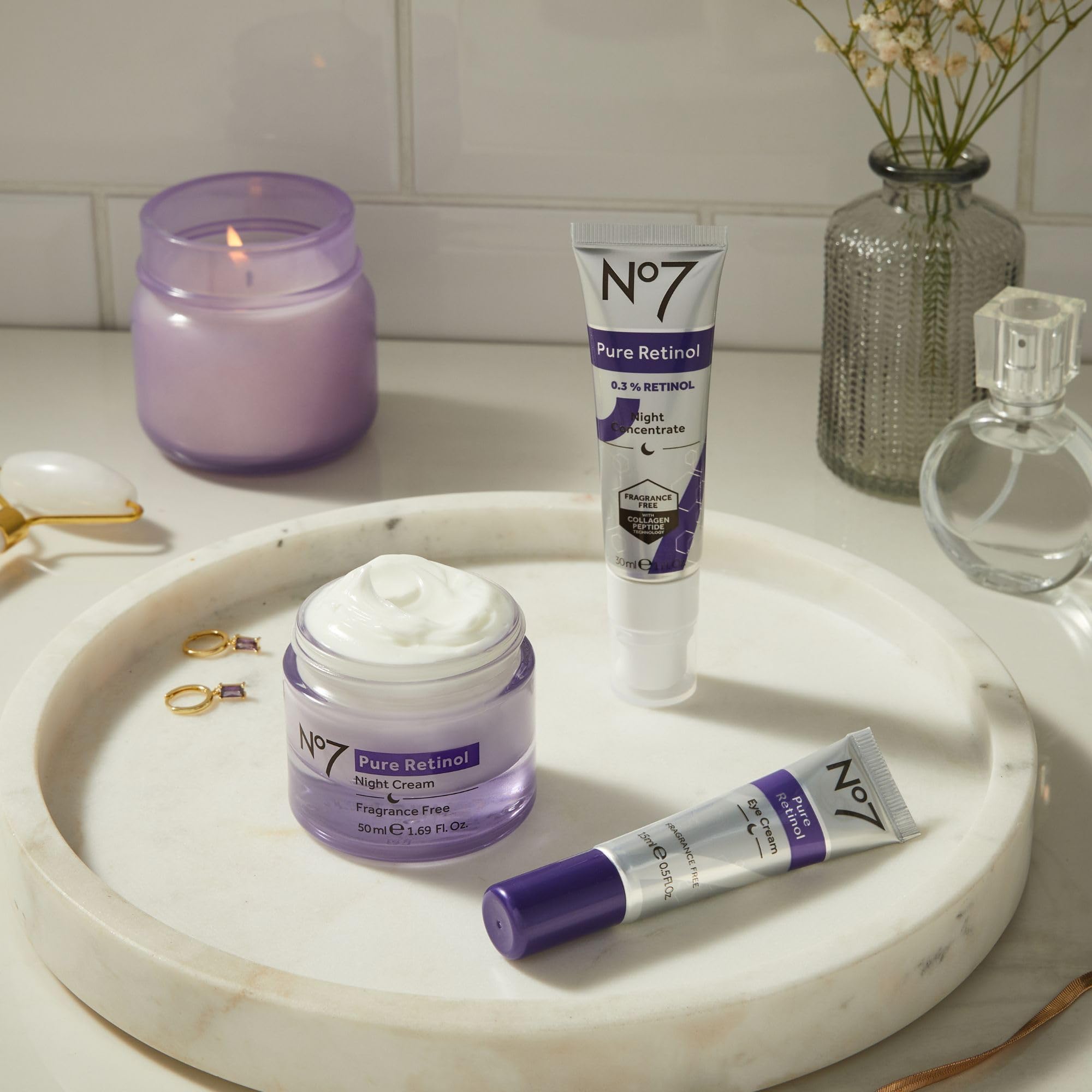 No7 Pure Retinol Night Cream label front, fragrance-free and dermatologist-approved.