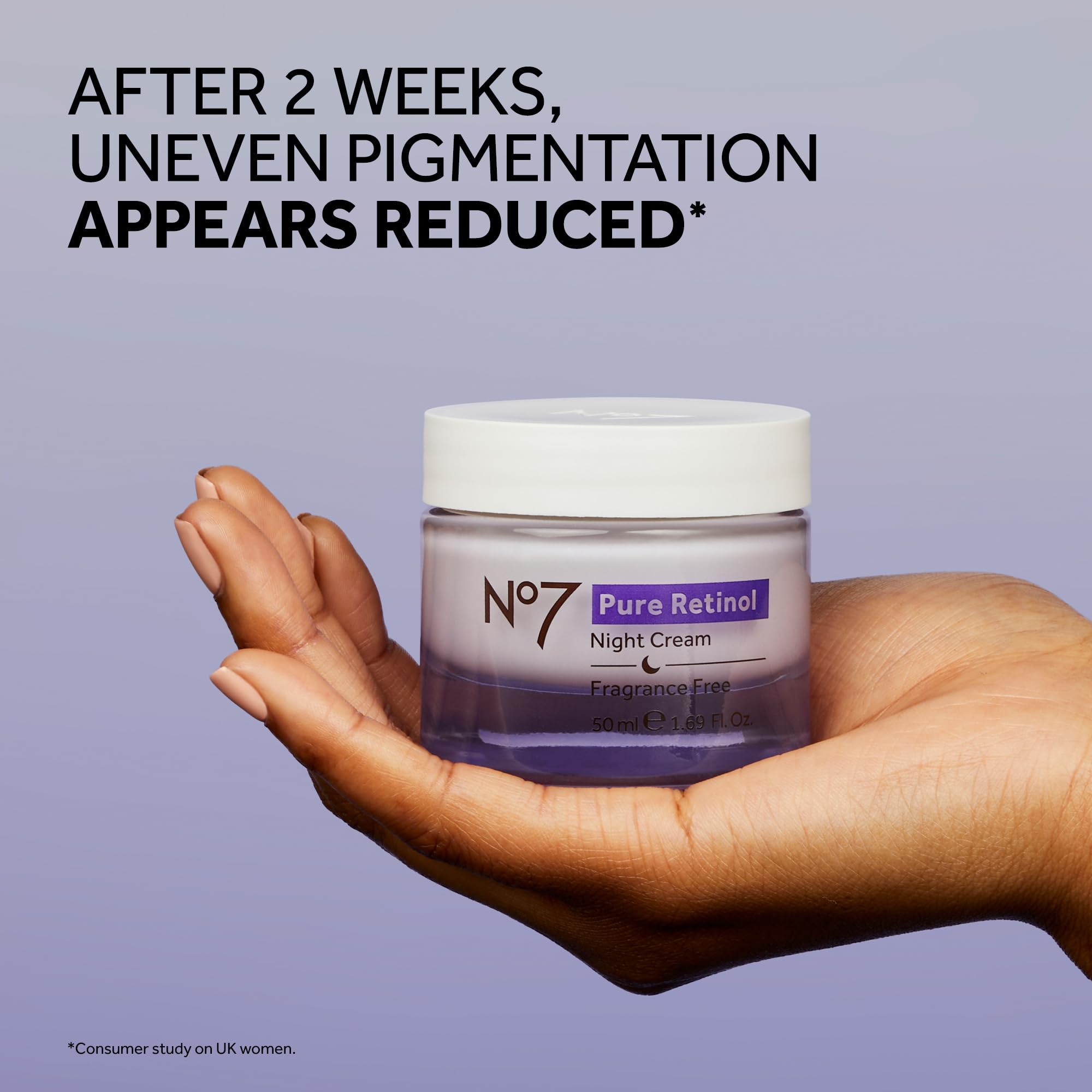 No7 Pure Retinol Night Cream massaged into skin for overnight absorption.