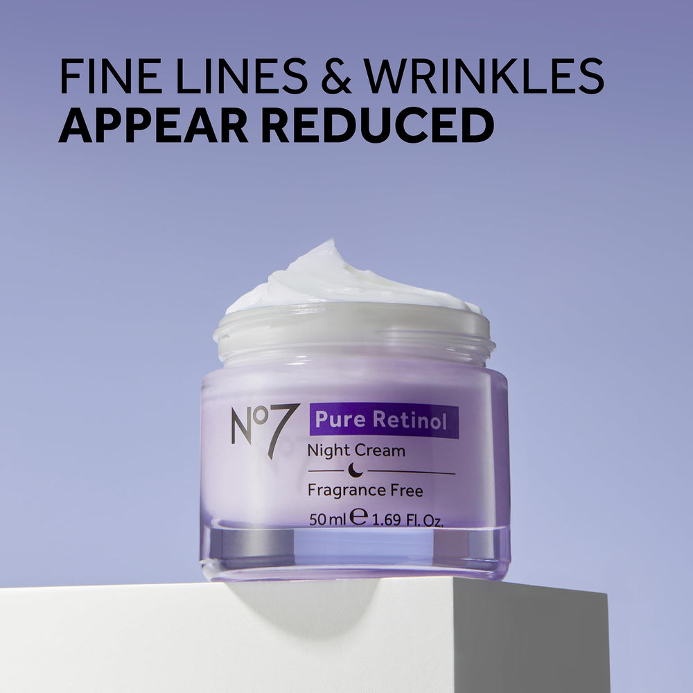 No7 Pure Retinol Night Cream texture shows rich formula for nightly use.