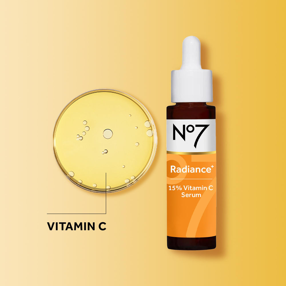 No7 Radiance+ glow closeup on cheek illustrating luminous complexion potential.