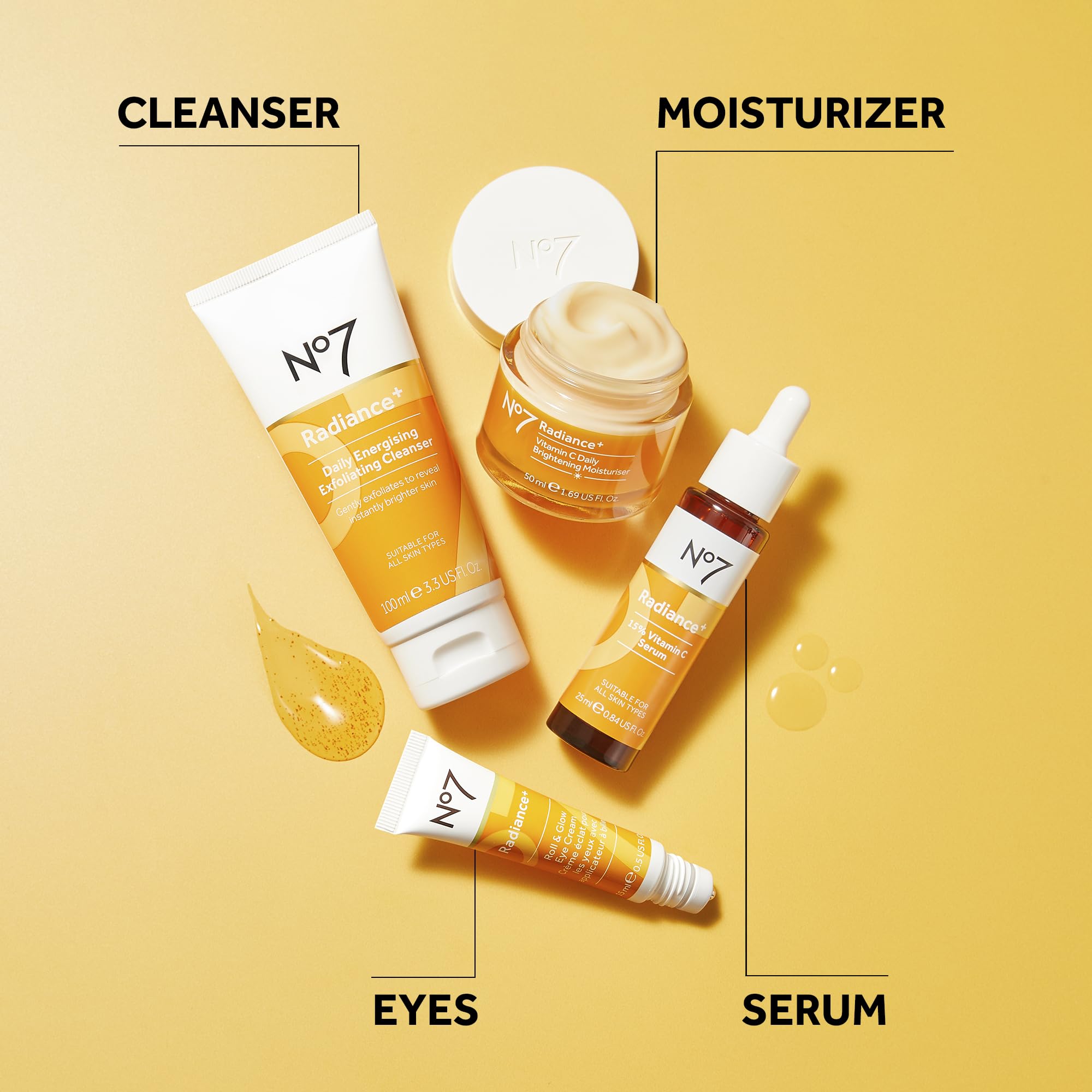 No7 Radiance+ vitamin C label detail shows 15% concentration for brightening focus.
