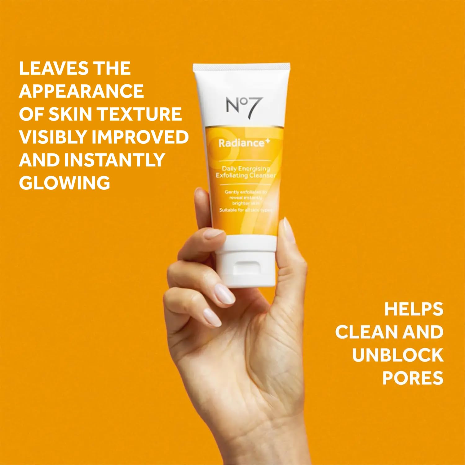 No7 Radiance Trio cleanser lather-action shot emphasizes refreshing cleanse