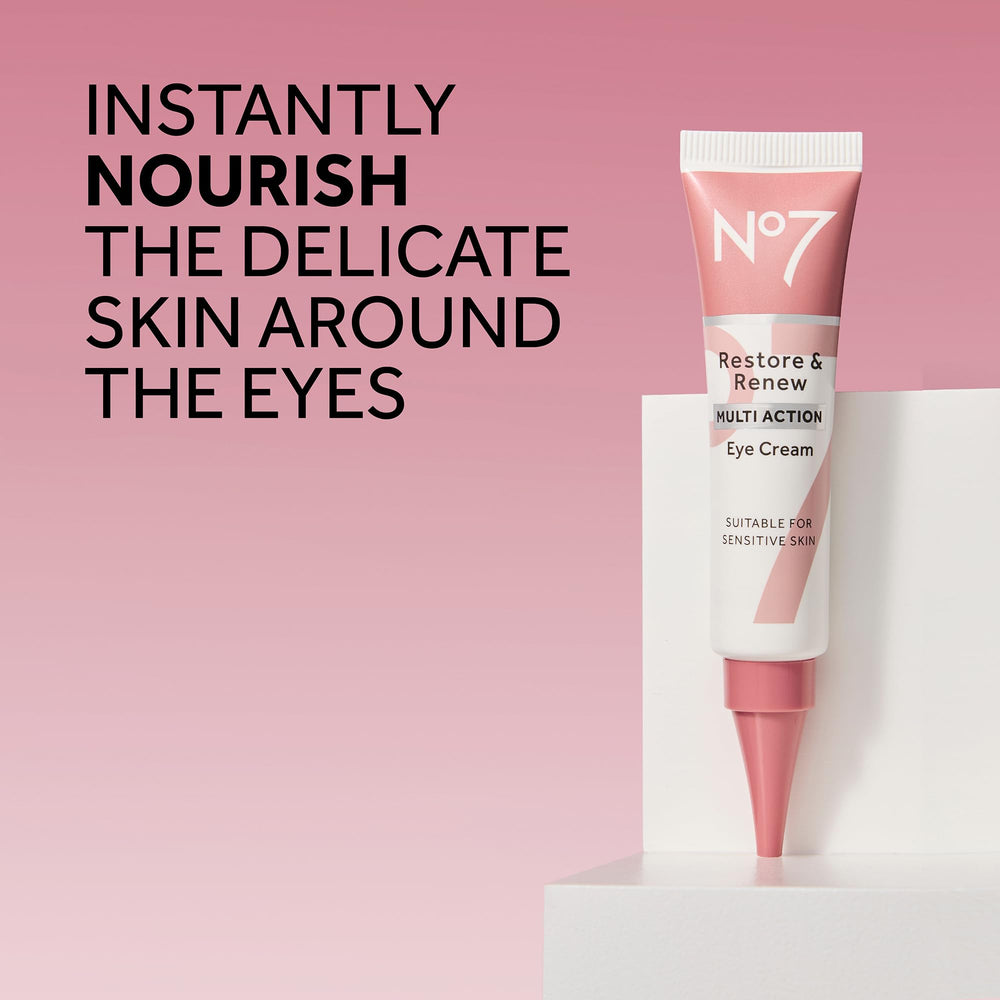 No7 Restore & Renew packaging showcases luxury daily eye care.