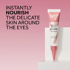 No7 Restore & Renew packaging showcases luxury daily eye care.