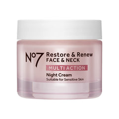 No7 Restore & Renew night cream jar close-up showing rich texture for overnight hydration.
