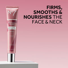 No7 Restore & Renew serum application — smooths and firms during morning routine.