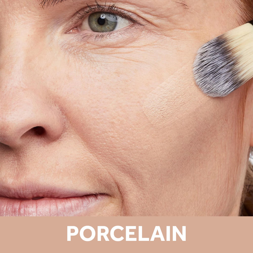No7 Restore & Renew porcelain swirl demonstrates buildable coverage for natural-looking skin