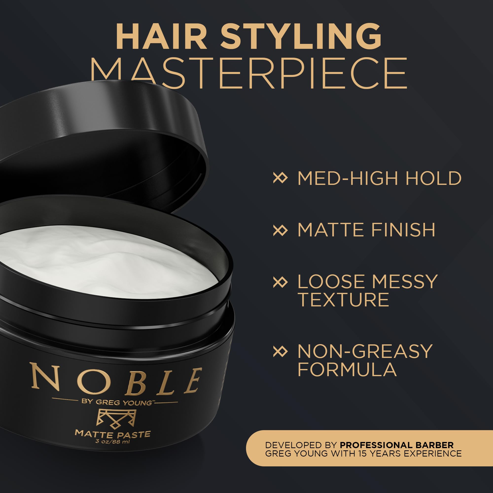 Noble By Greg Young matte paste packaging front shows premium styling