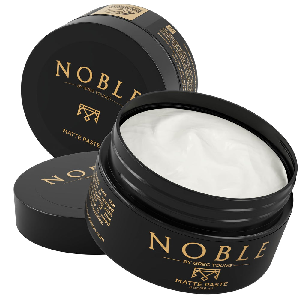Noble By Greg Young strong hold matte paste tube close-up for durable style