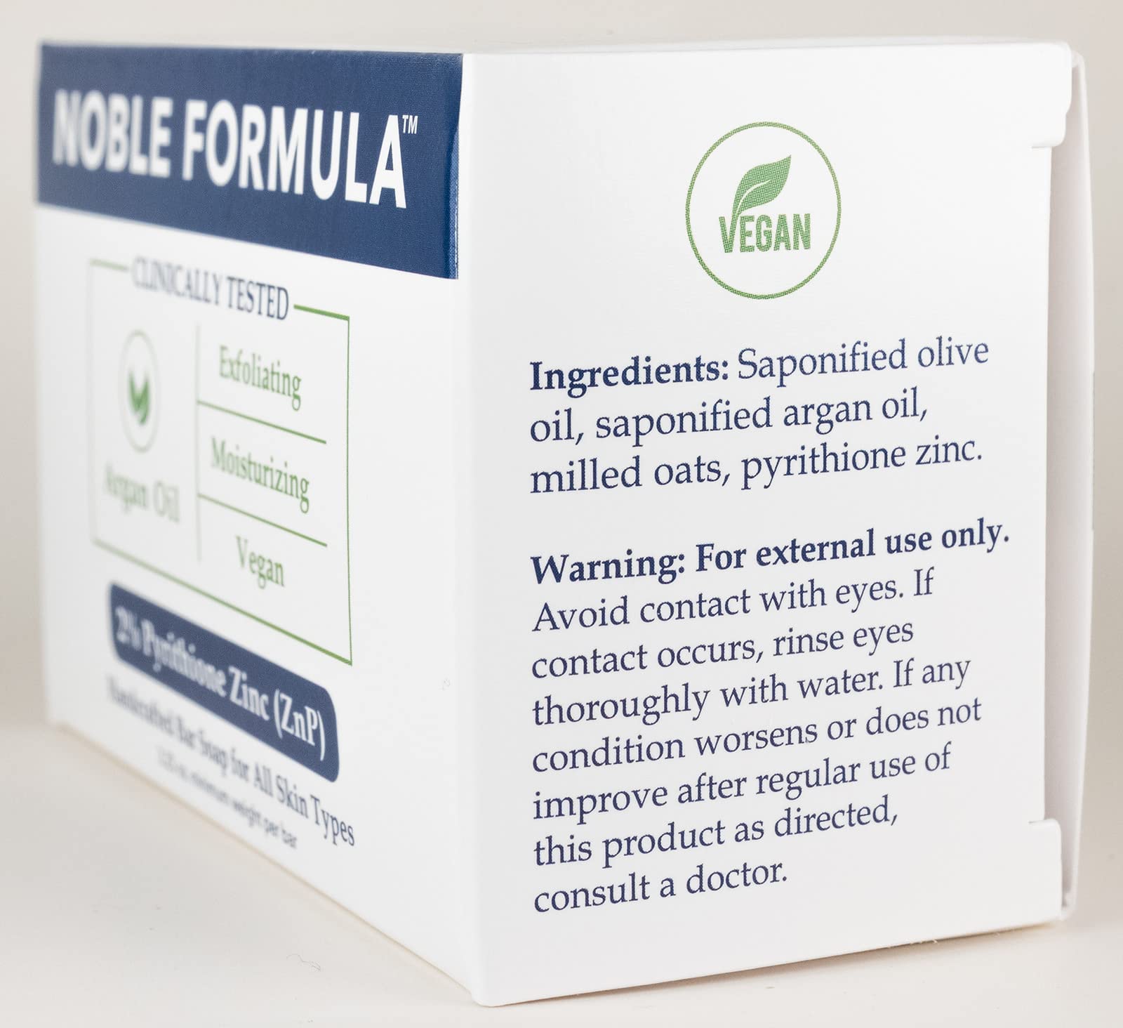 Noble Formula zinc bar soap with milled oats for mild exfoliation