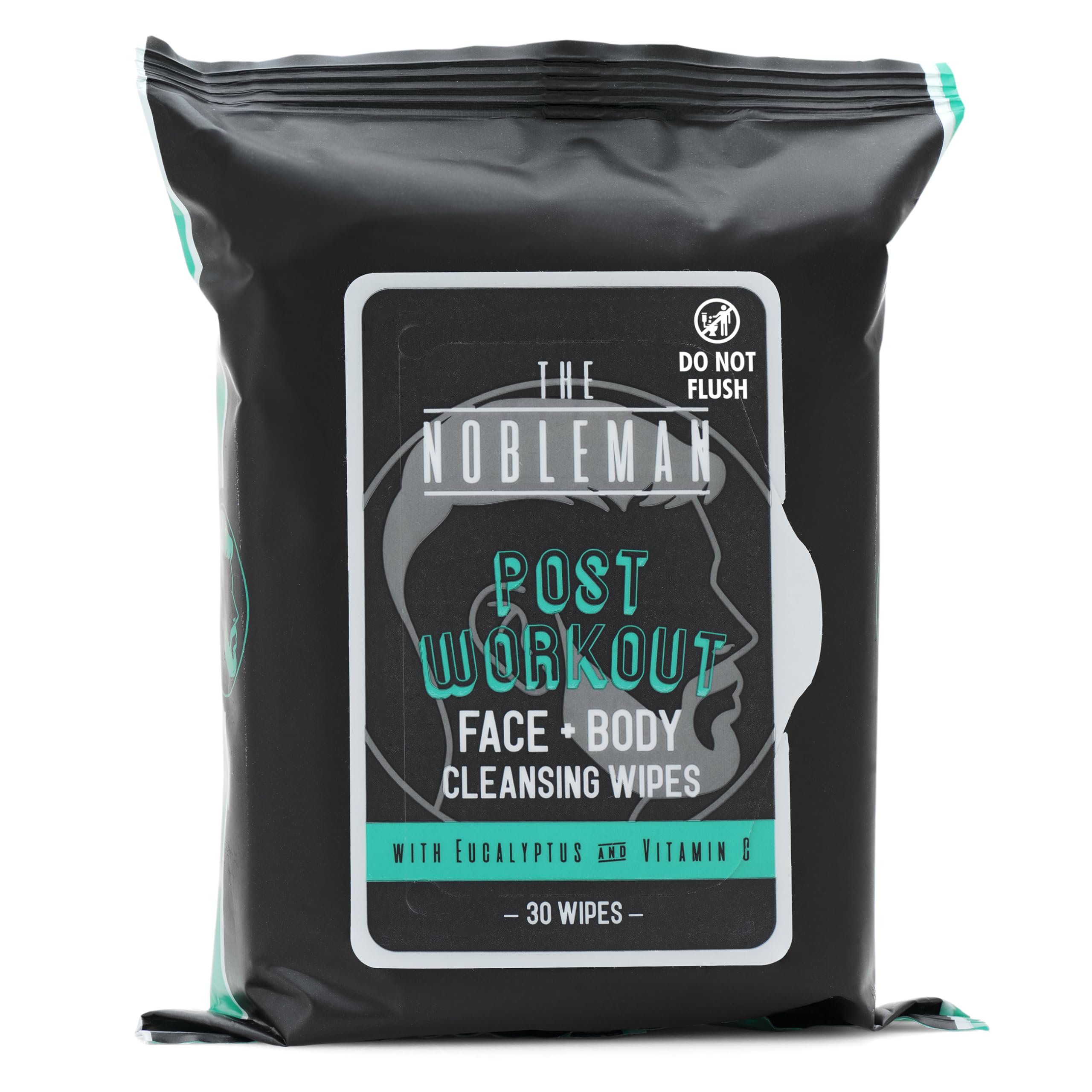 Nobleman individual wipe packet front showing quick, ready-to-use cleansing after workouts.
