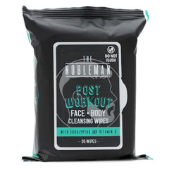 Nobleman individual wipe packet front showing quick, ready-to-use cleansing after workouts.