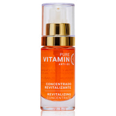 Noche Y Dia Vitamin C Serum bottle closeup shows glass packaging for potent hydration.