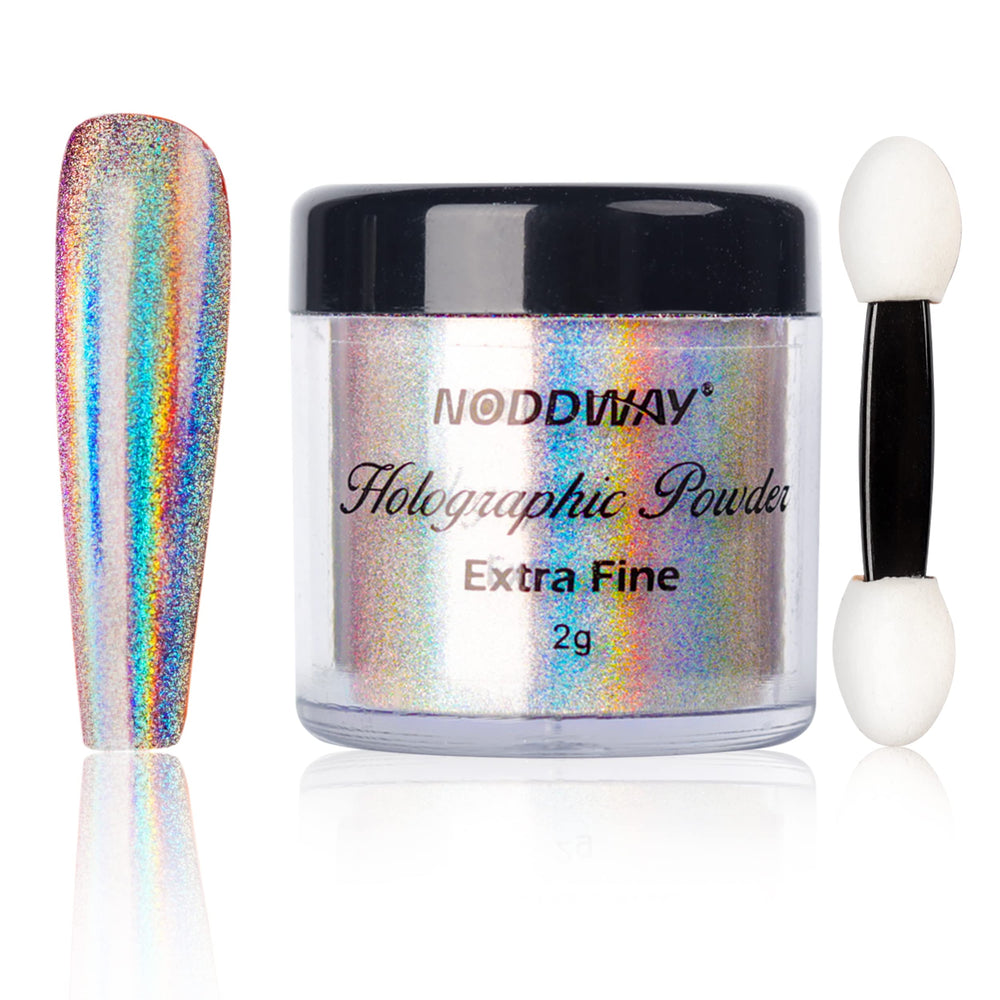 NODDWAY holographic powder 10μm 2g packaging, easy-to-use for nails and resin.