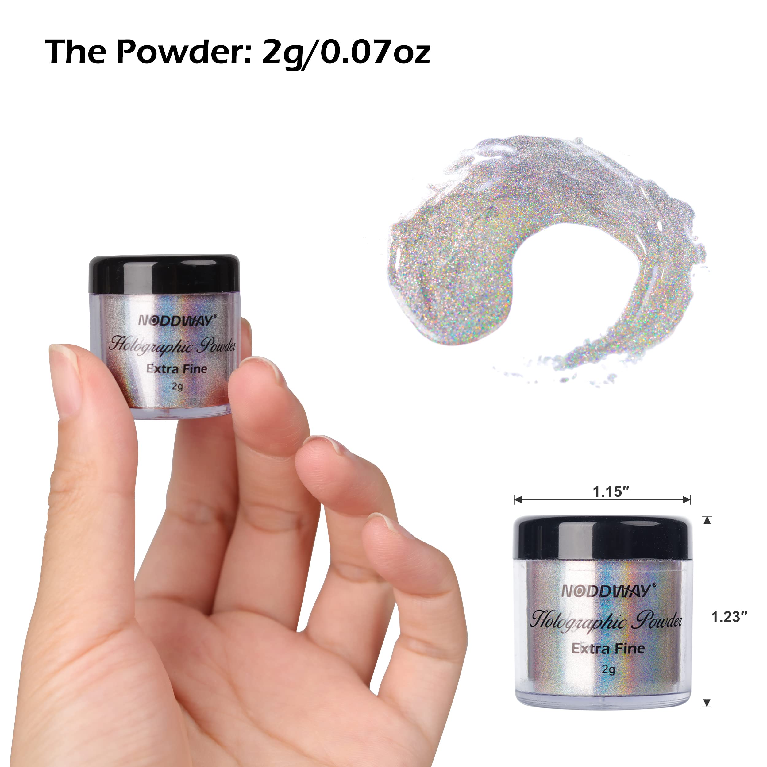 NODDWAY holographic powder blue-teal base with rainbow shift, vivid holo effect.