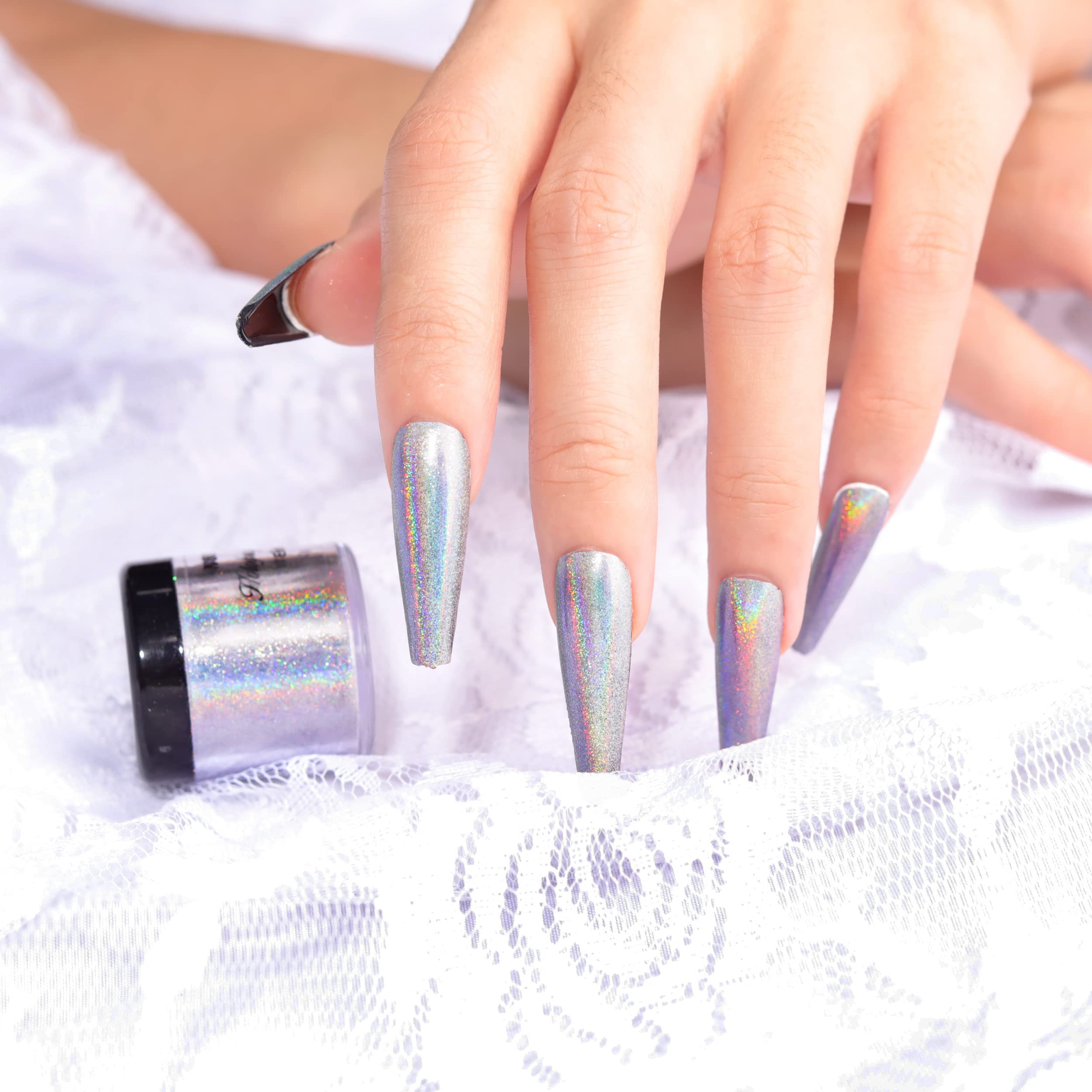 NODDWAY holographic powder mirror-silver shine on resin or nail art projects.