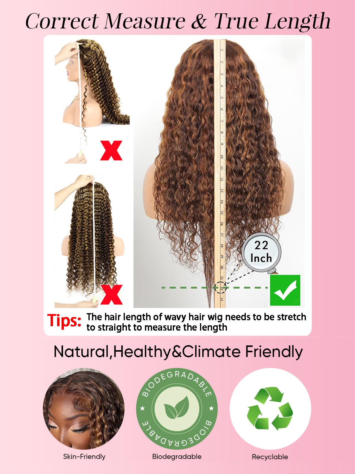 Noella glueless frontal wig provides easy wear and secure fit.