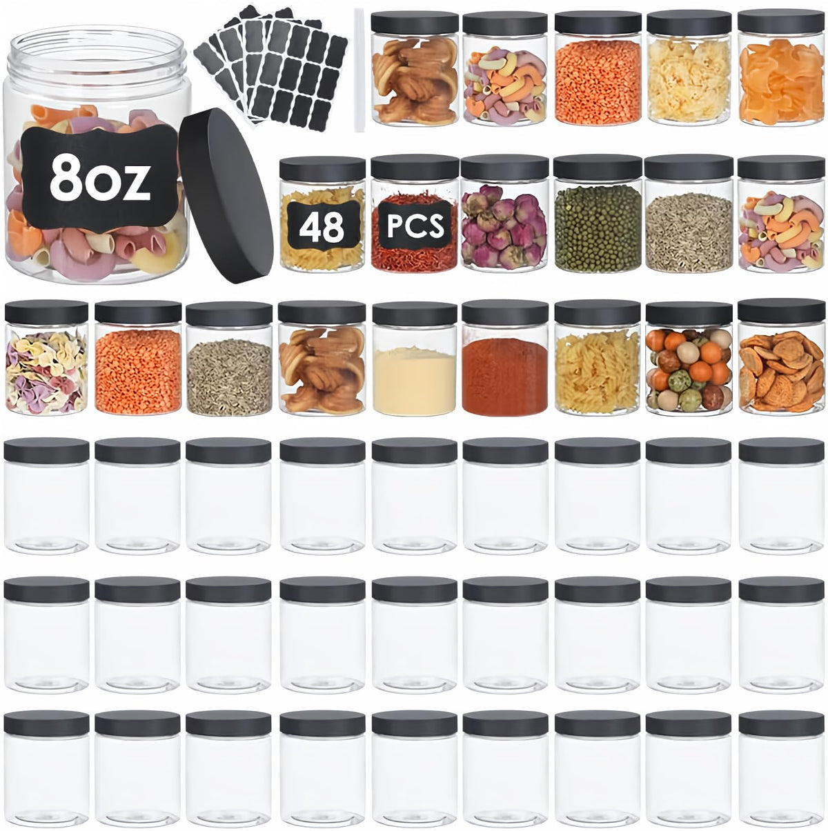 NOIRUC-CZ 8oz plastic jar with lid clear for quick organization and visibility.