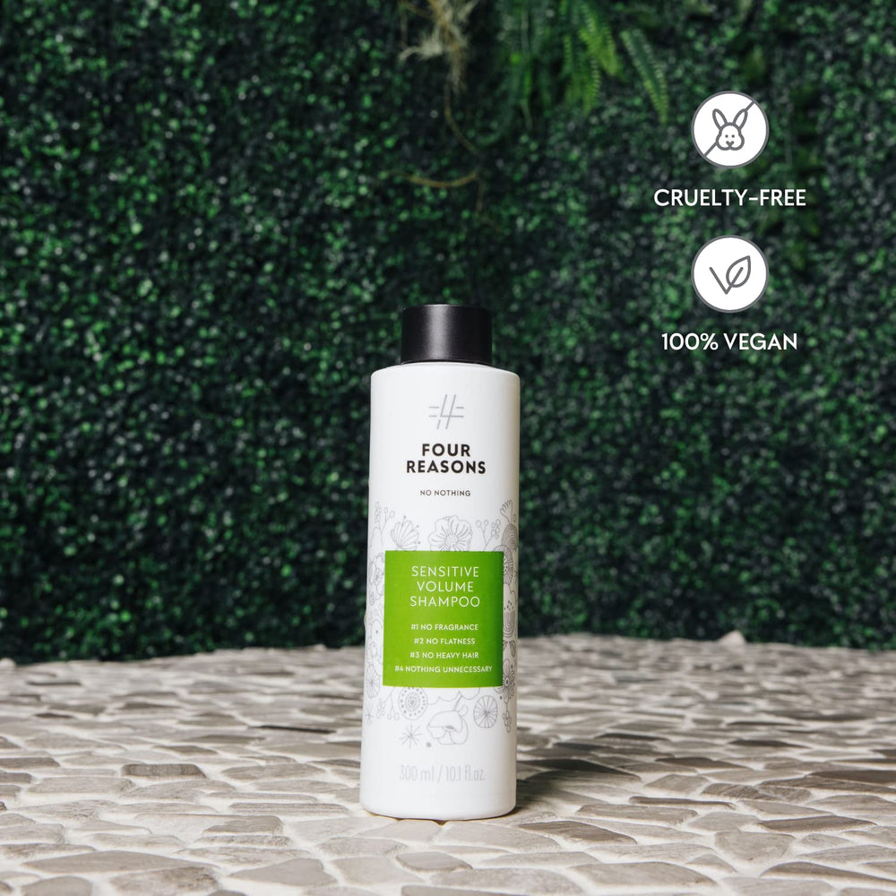 No Nothing Sensitive Volumizing Shampoo ingredients list card highlights no fragrance