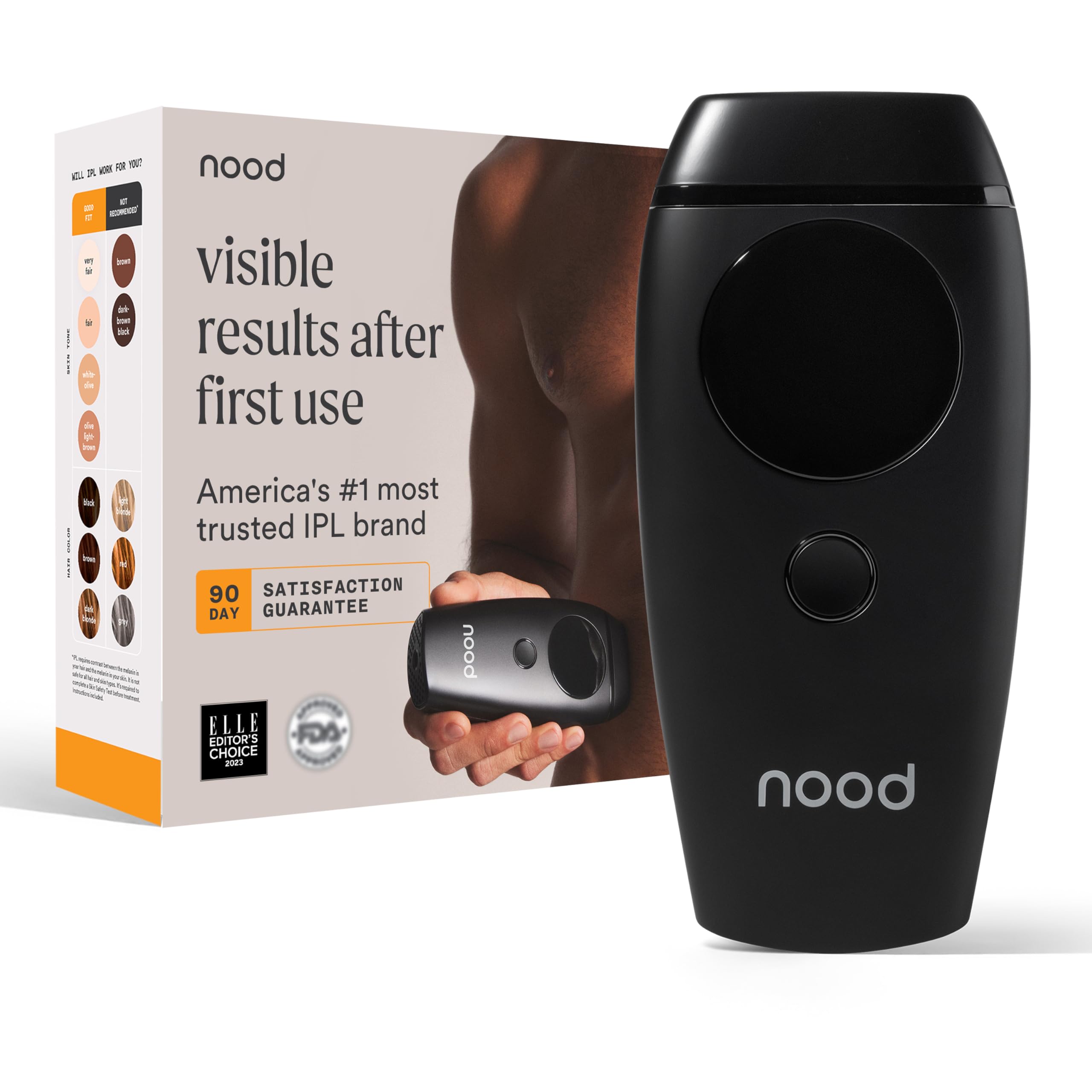 Nood Flasher 2.0 matte-black device front view for convenient, pain-free at-home hair removal.