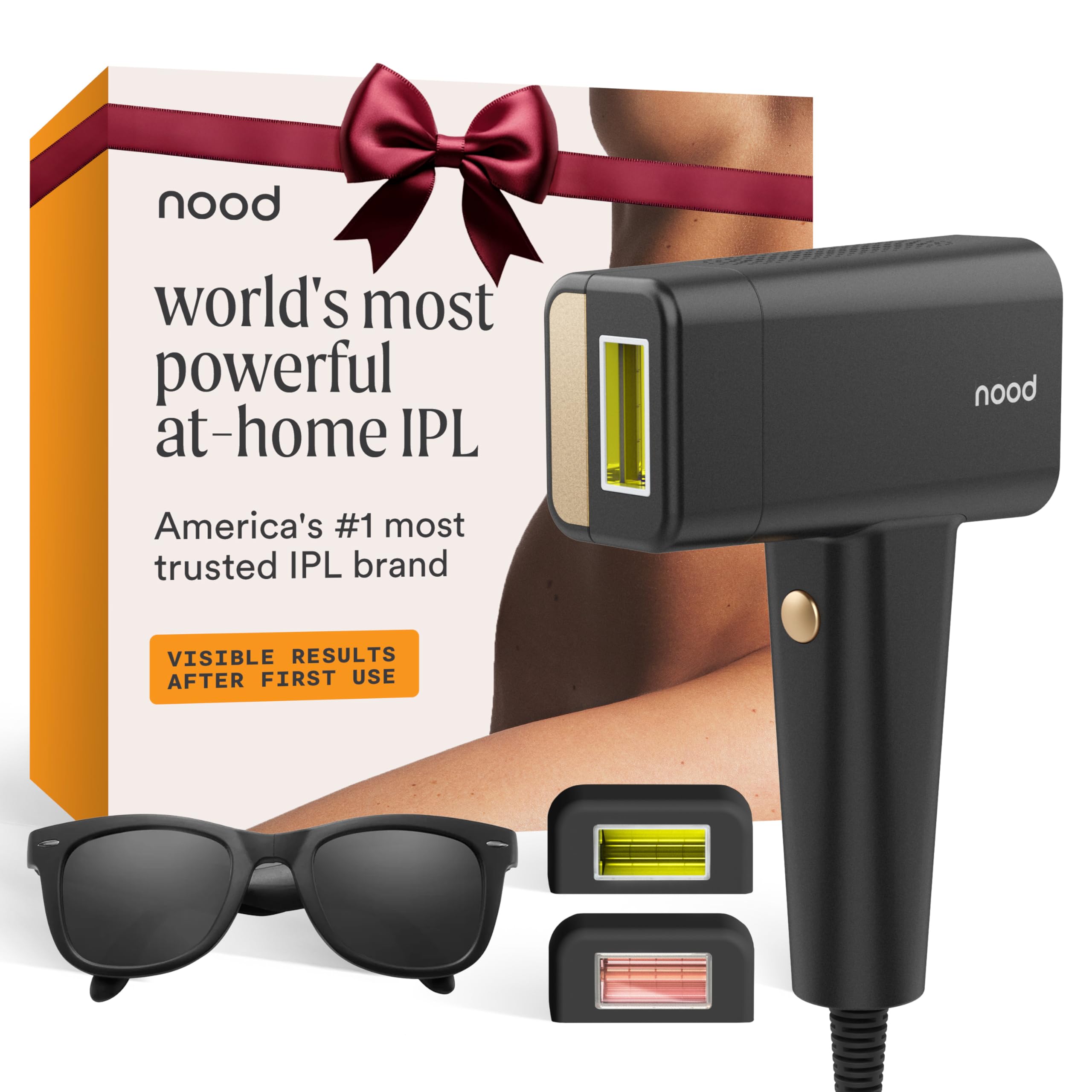 Nood Flasher Pro front view shows a sleek matte black device for discreet at-home hair removal.