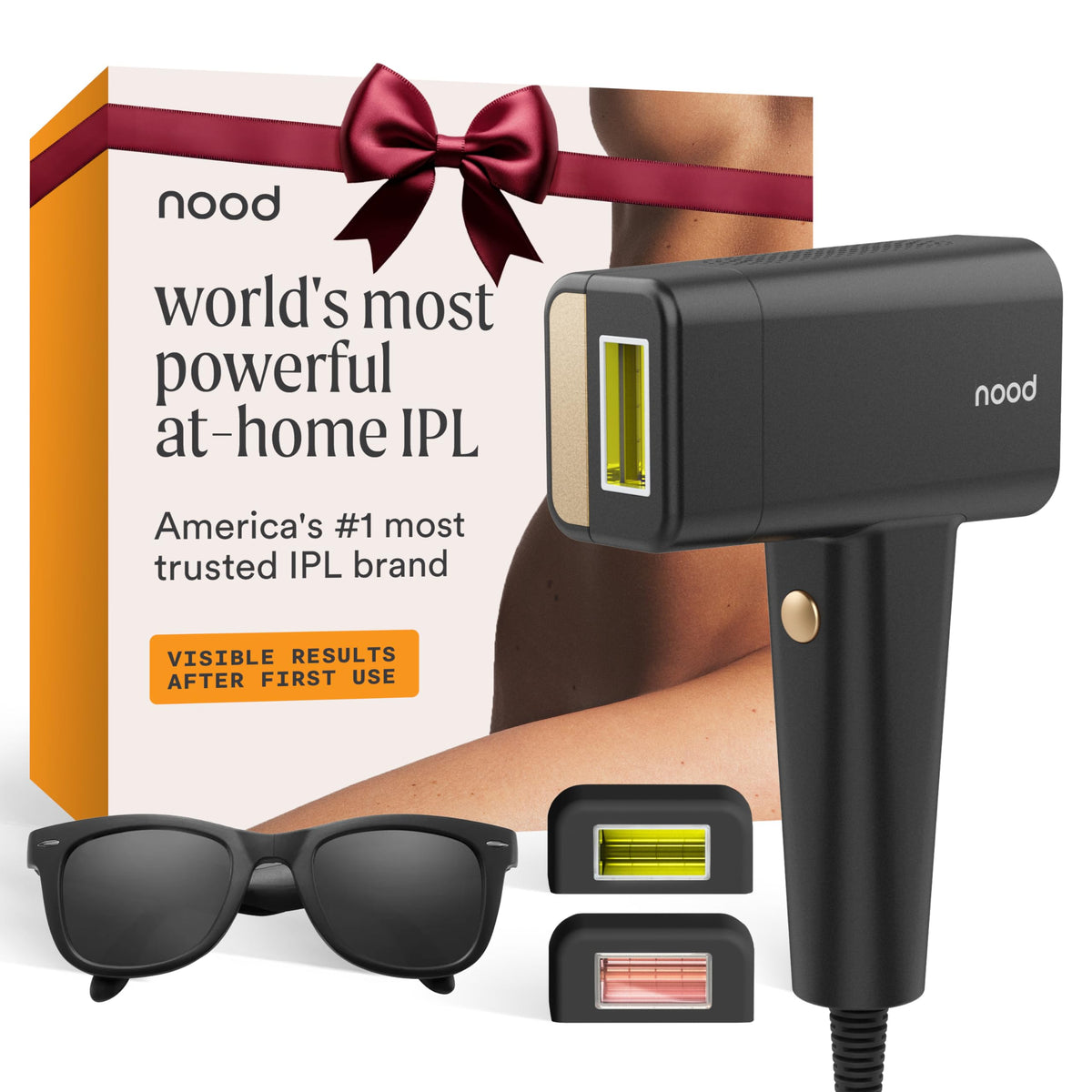 Nood Flasher Pro front view shows a sleek matte black device for discreet at-home hair removal.