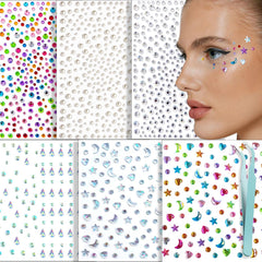 NOOEPC face gems stickers sheet shows colorful rhinestones for festival makeup.