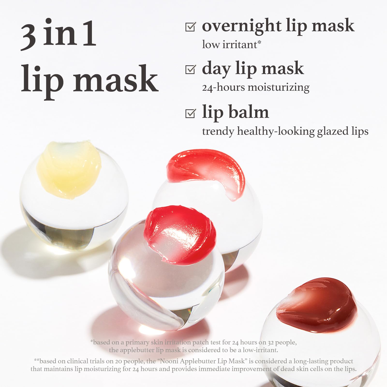 NOONI Appleberry Lip Mask tinted swatch shows natural color.