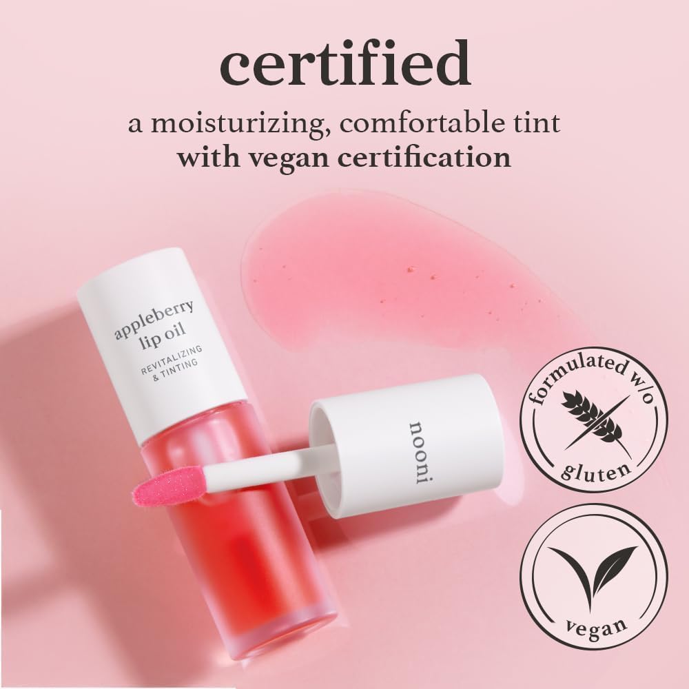 NOONI Appleberry Lip Oil applicator demonstrates easy, precise application.