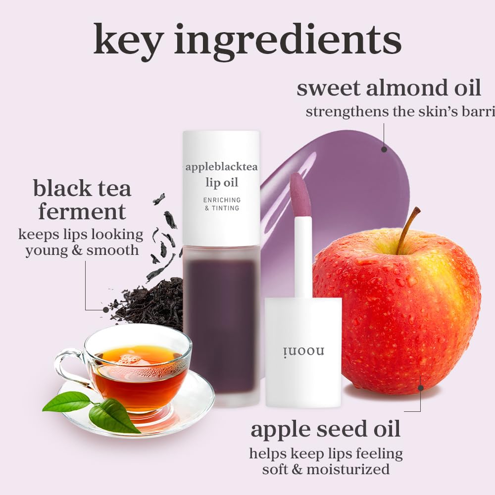 NOONI Appleblacktea lip oil in a compact travel case