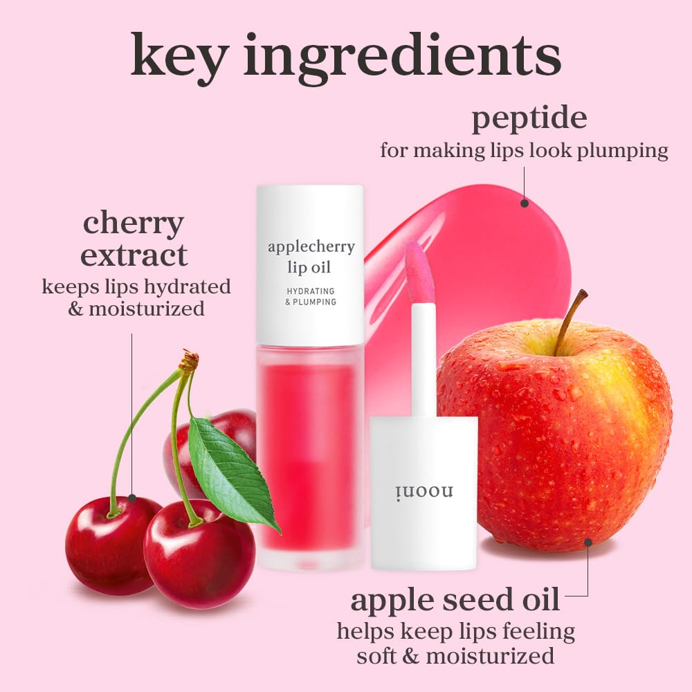 NOONI Applecherry lip oil applicator image demonstrates precise application