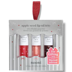 NOONI Appleseed Lip Oil Trio gift box showing holiday packaging and hydration