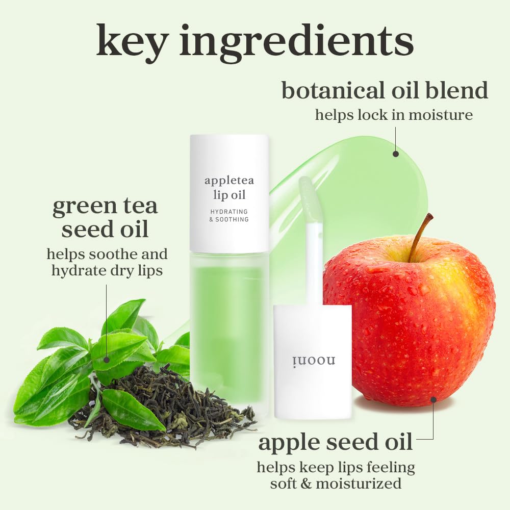 NOONI AppleTea lip oil in hand indicates portable hydration option
