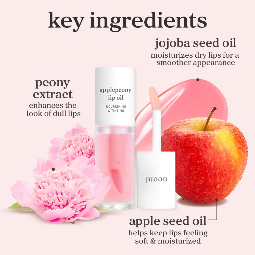 NOONI Applepeony lip oil travel-size bottle for on-the-go hydration