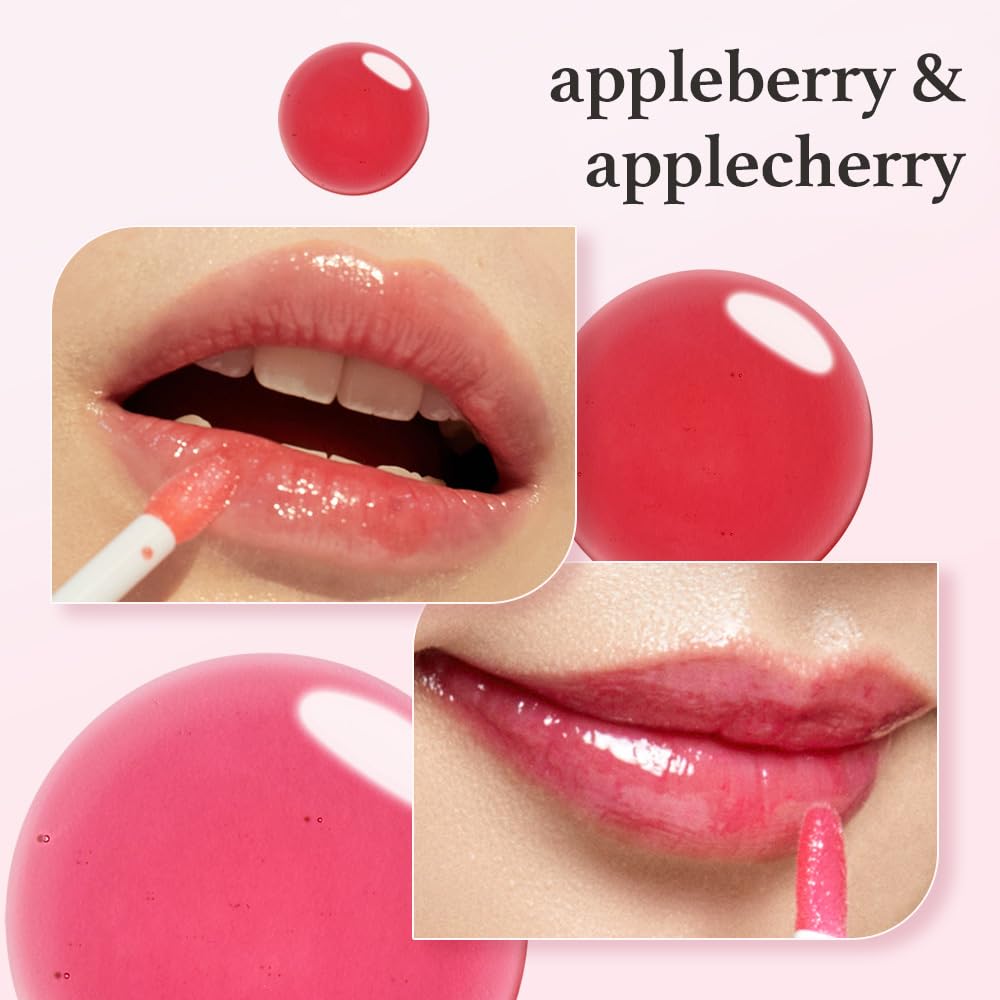 NOONI lip oil Appleberry application offers smooth glide for nourished lips.