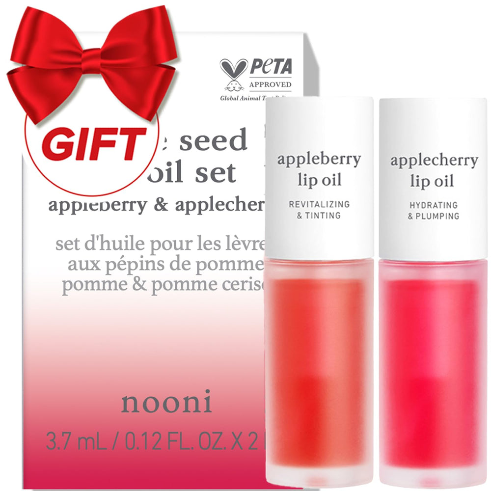 NOONI lip oil Appleberry bottle delivers lasting moisture with a glossy finish.