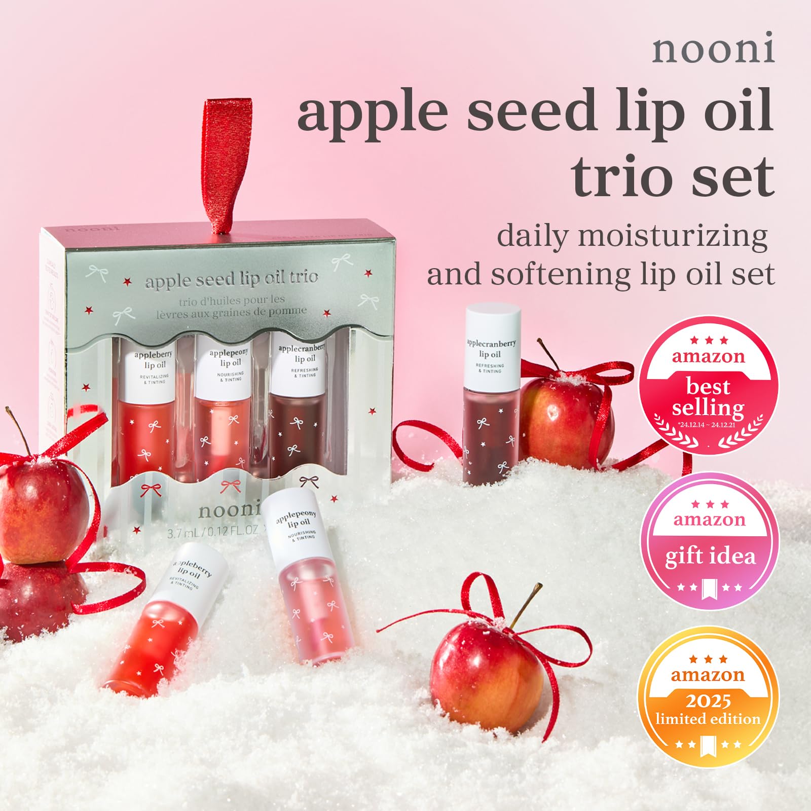 NOONI pink tint lip oil gloss swatch for natural glow and moisture