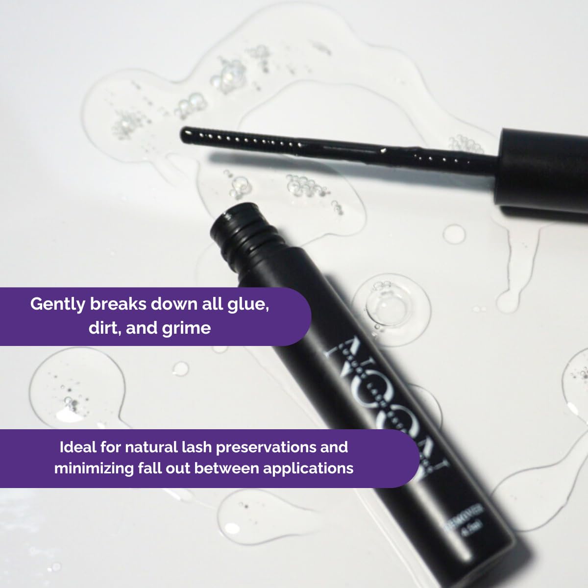 Noonlash Gentle Lash Remover application tip demonstrates precise brush control for easy removal.
