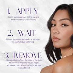 Noonlash Gentle Lash Remover close-up brush highlights gentle bond breakdown and user-friendly use.