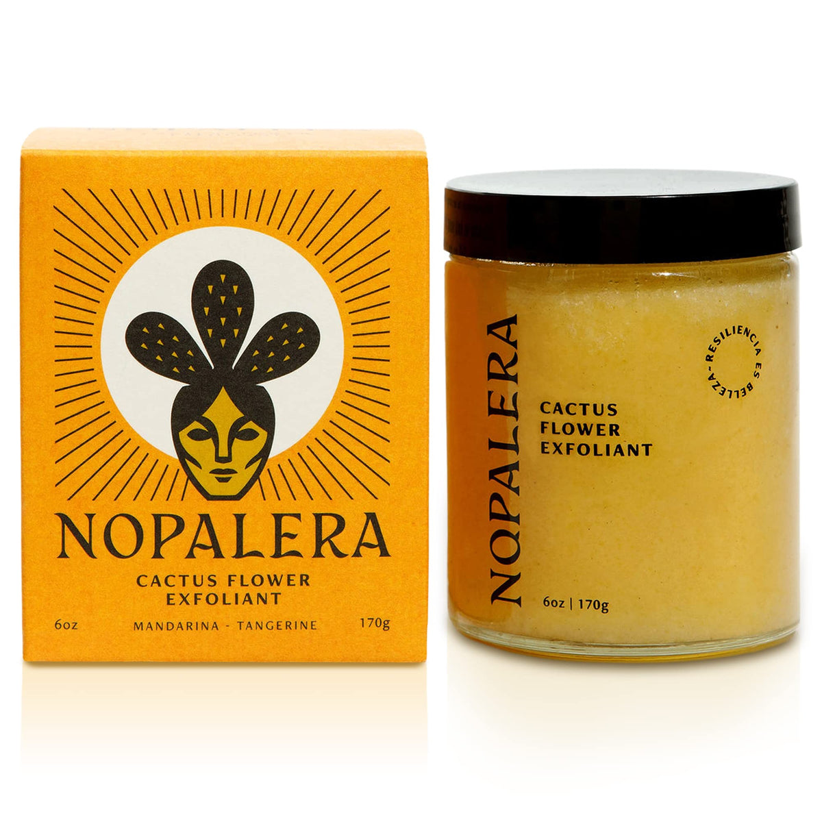 Nopalera Mandarina body polish jar closeup showing creamy texture for hydrated skin.