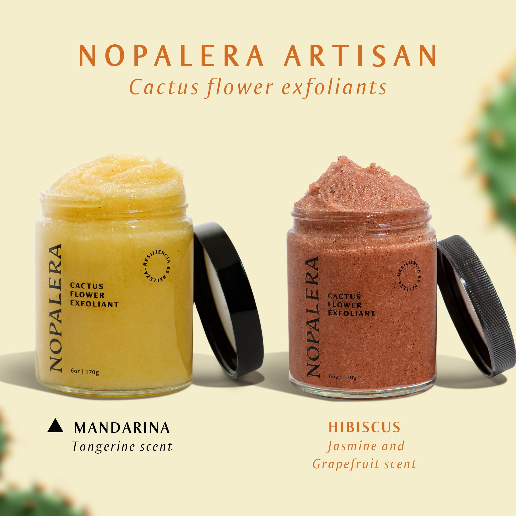 Nopalera Mandarina cactus oil botanicals image emphasizes nourishment and moisture retention.
