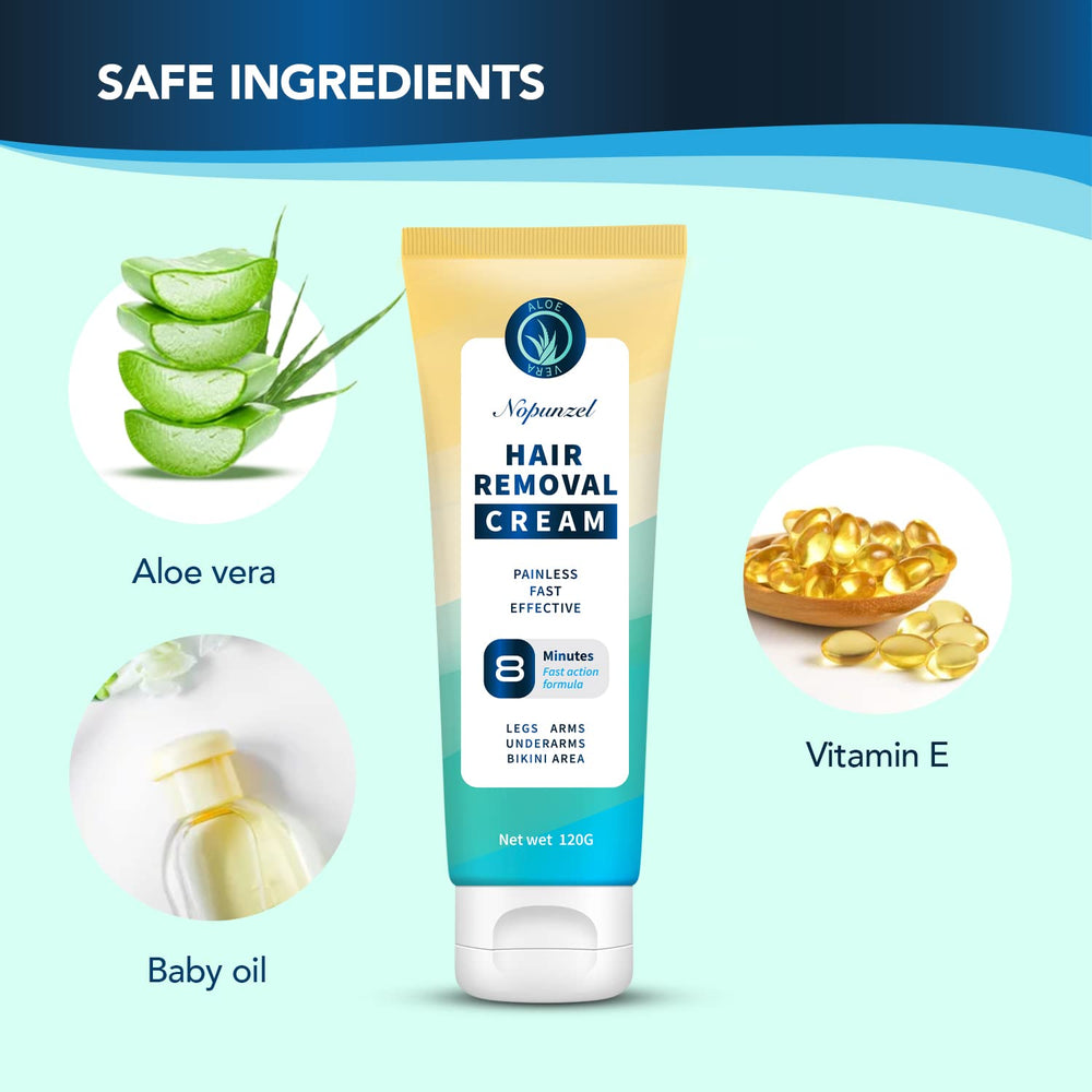 NOPUNZEL Hair Removal Cream apply-steps shows even coverage for comfortable depilation.